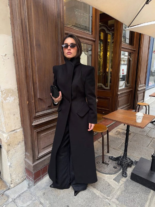 STAND-UP COLLAR WAIST SITTING PADDED MAXI CACHET COAT