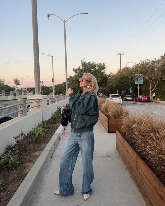 جاكيت أرفيرنا كبير الحجم بلون أخضر داكن متباين