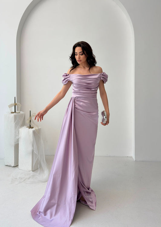 Musa Slit Detail Balloon Sleeve Evening Dress