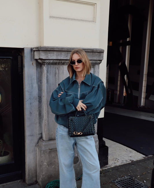 جاكيت أرفيرنا كبير الحجم بلون أخضر داكن متباين