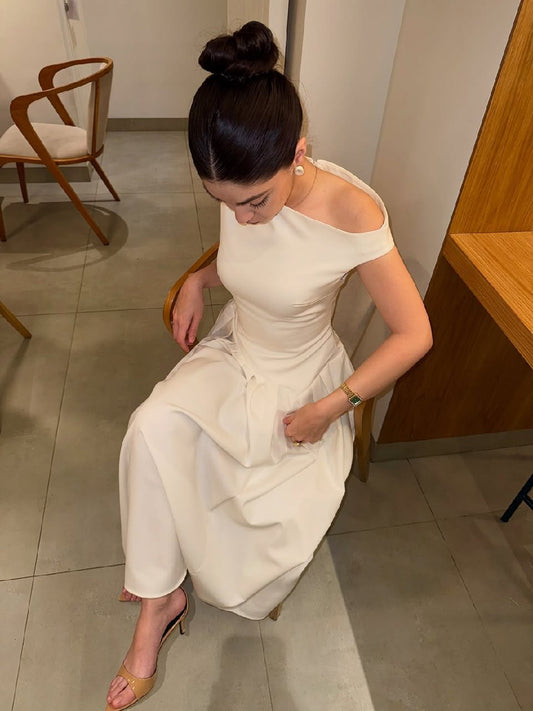 Asymmetrical Low Neck Sleeveless Long Dress