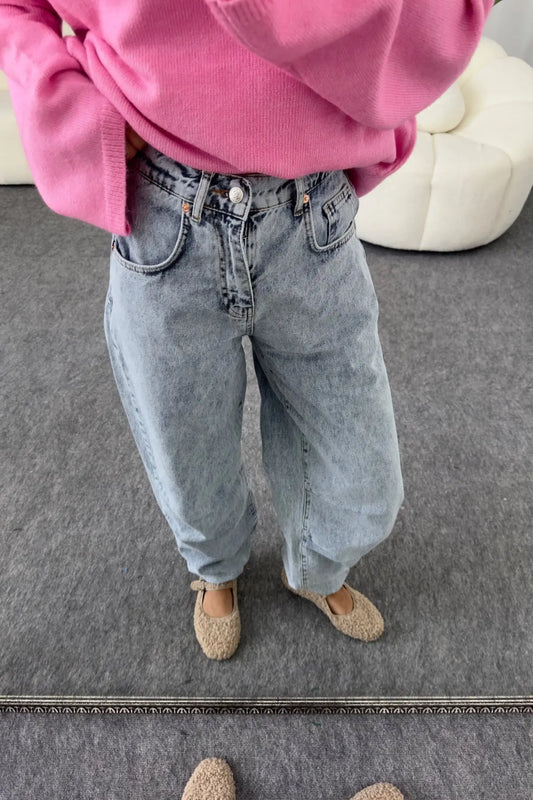 Charles Snow Washed High Waist Jean with Elastic Legs