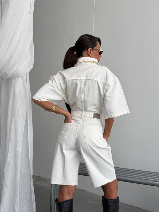 Washed White Utility Jumpsuit
