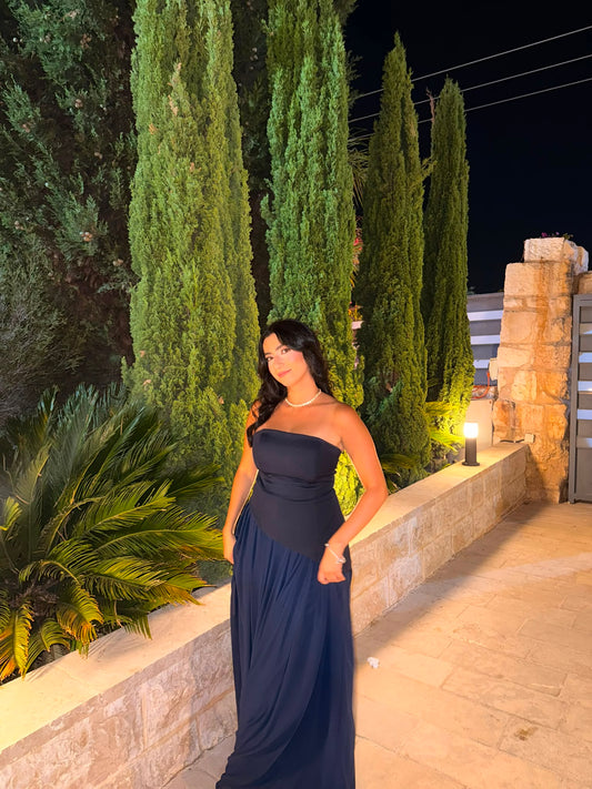 Luna Chiffon Evening with Scarf Navy Blue Dress