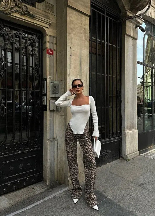 Madose Leopard Pattern Black Wide Leg Jeans