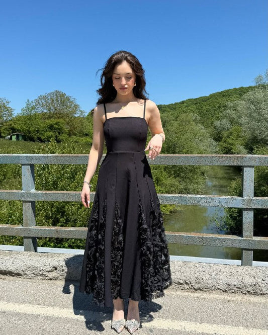 Black Strap with Rose Dress