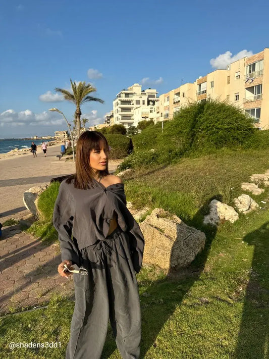 PREMIUM TENS FABRIC MINK POLO COLLAR SHIRT PALAZZO SUIT