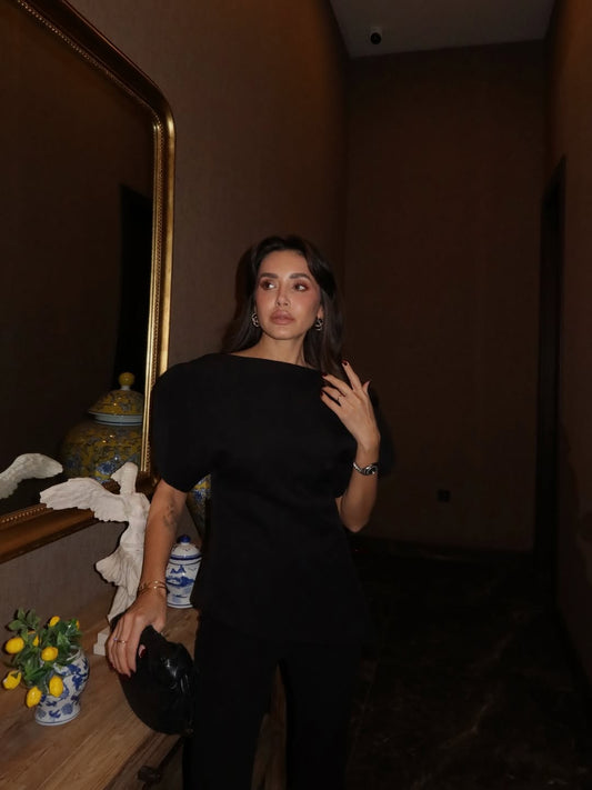 Balloon Sleeve Black Blouse