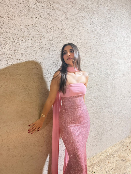 Powder Pink Sequin Strapless Dress
