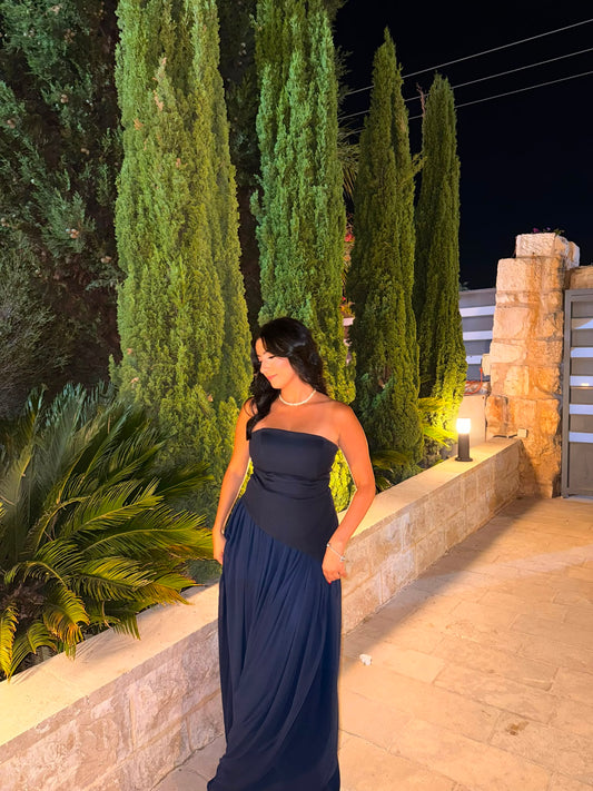 Luna Chiffon Evening with Scarf Navy Blue Dress