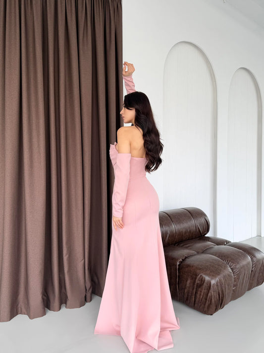 Lina's Embellished Evening in Powder Pink Dress