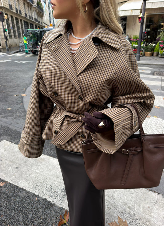 Parisian Houndstooth Belted Jacket
