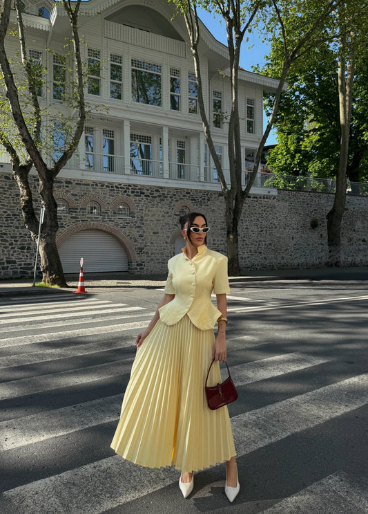 Butter Yellow Pleated Set