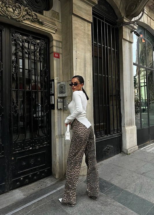 Madose Leopard Pattern Black Wide Leg Jeans