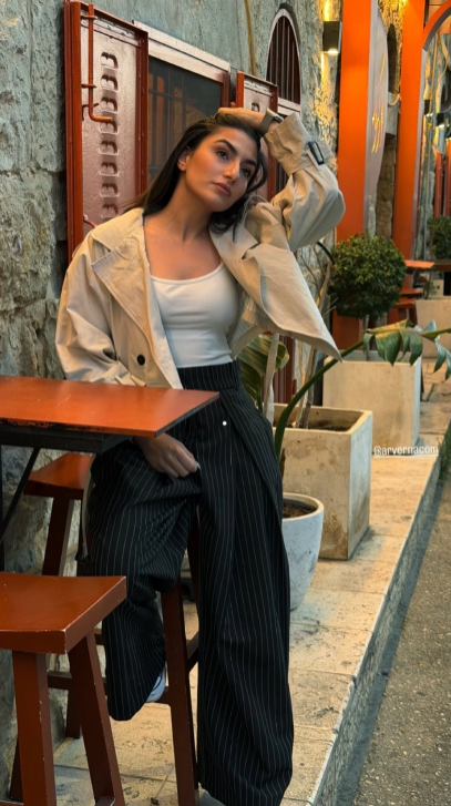 BLACK STRIPED FOLDED TAILORED TROUSERS