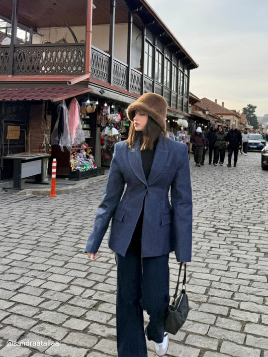 PREMIUM WAISTED DENIM BLAZER JACKET