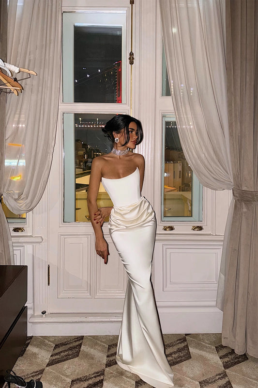 Cream Velora Satin Dress