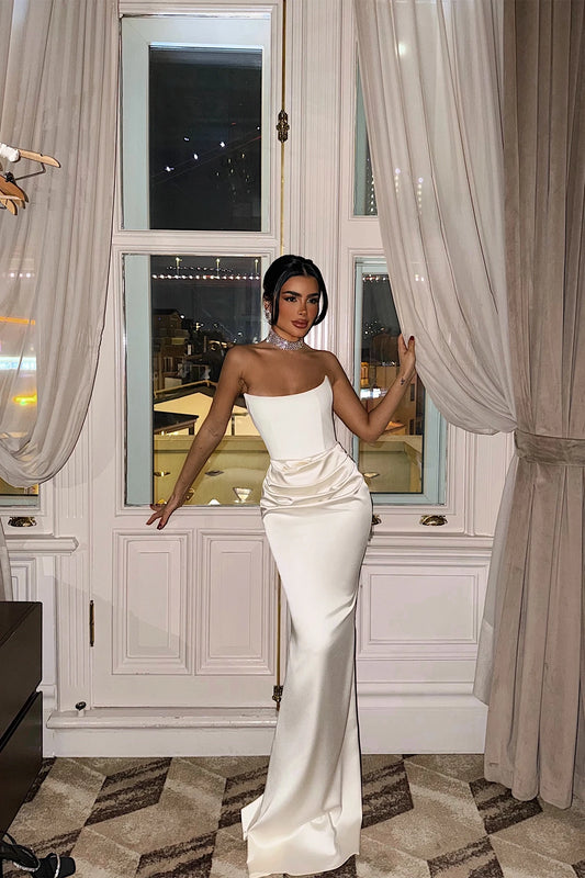 Cream Velora Satin Dress