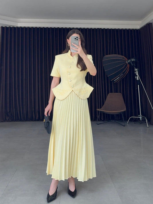 Butter Yellow Pleated Set