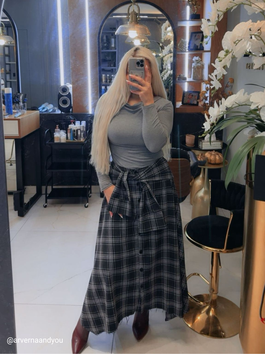 Plaid with Tie Detail Skirt