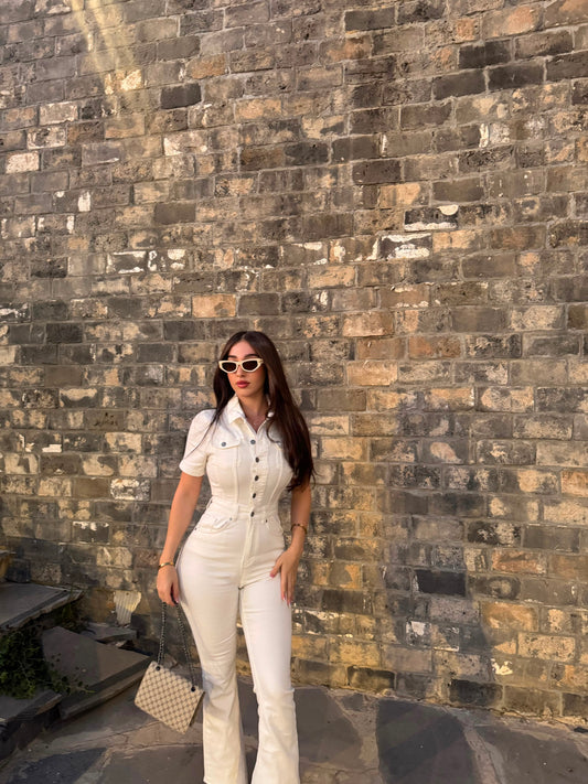White Crush Denim Jumpsuit