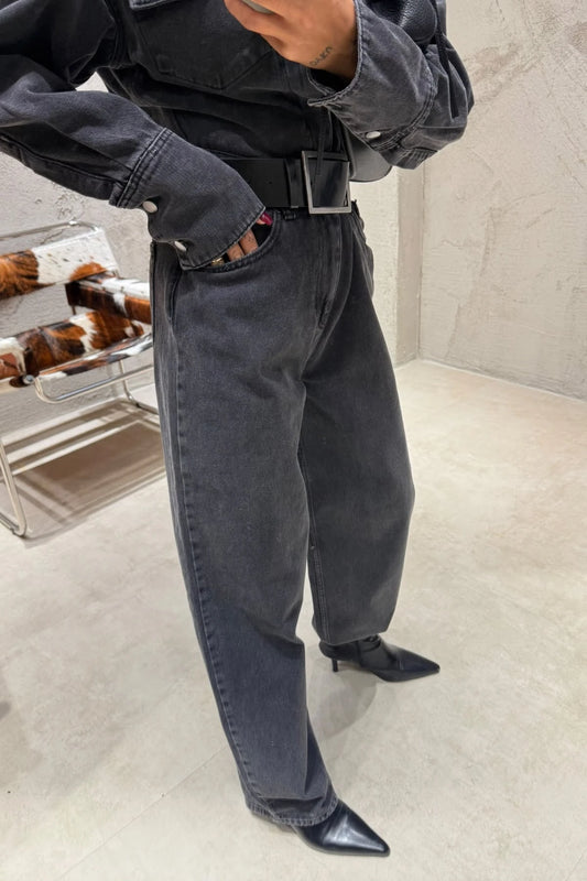 Avery Charcoal Denim Utility Jumpsuit