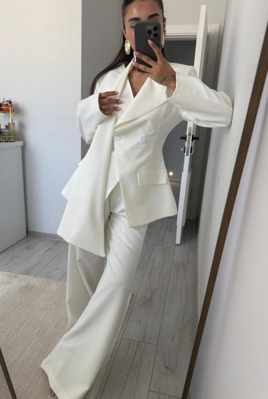 Waist-Fitting White Suit