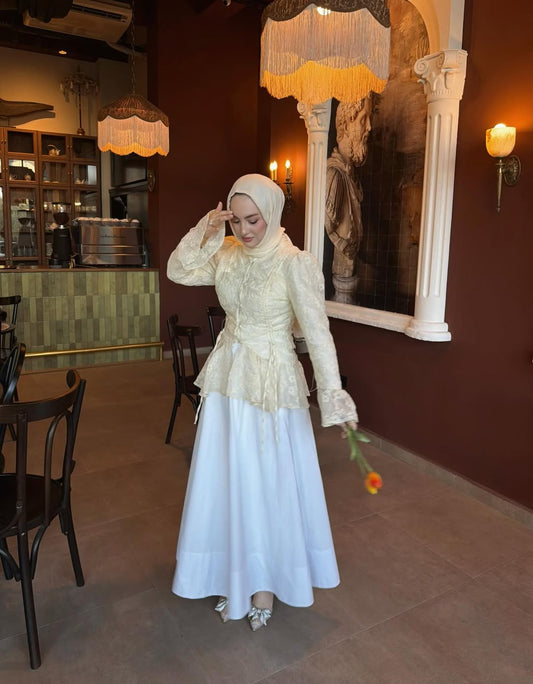 Gathered Embroidered Cream Shirt