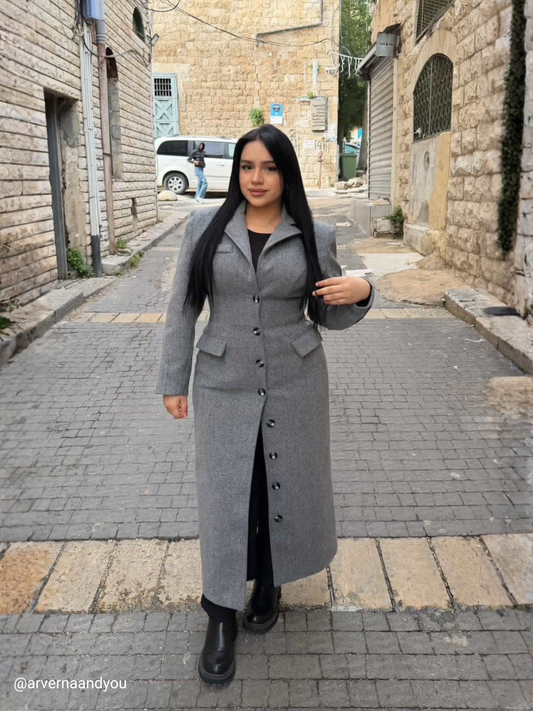 معطف طويل مصمم خصيصاً باللون الرمادي الفحمي