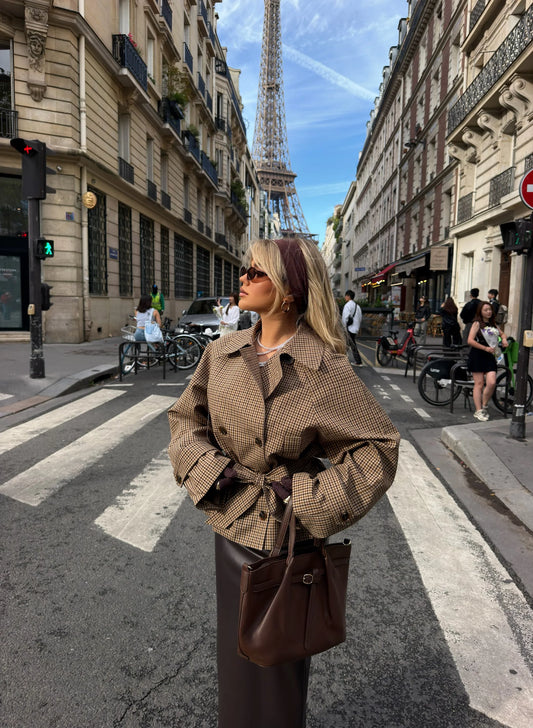 Parisian Houndstooth Belted Jacket
