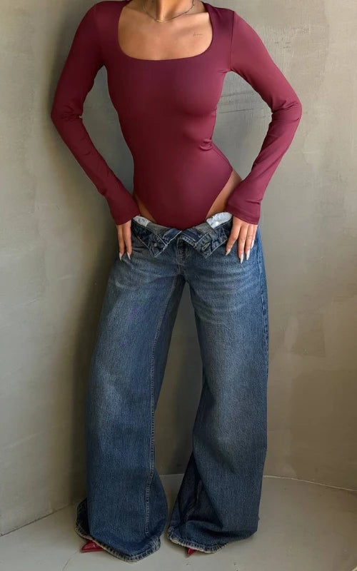 Livia Berry Sculpted Square Neck Bodysuit