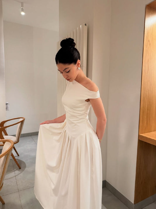 Asymmetrical Low Neck Sleeveless Long Dress