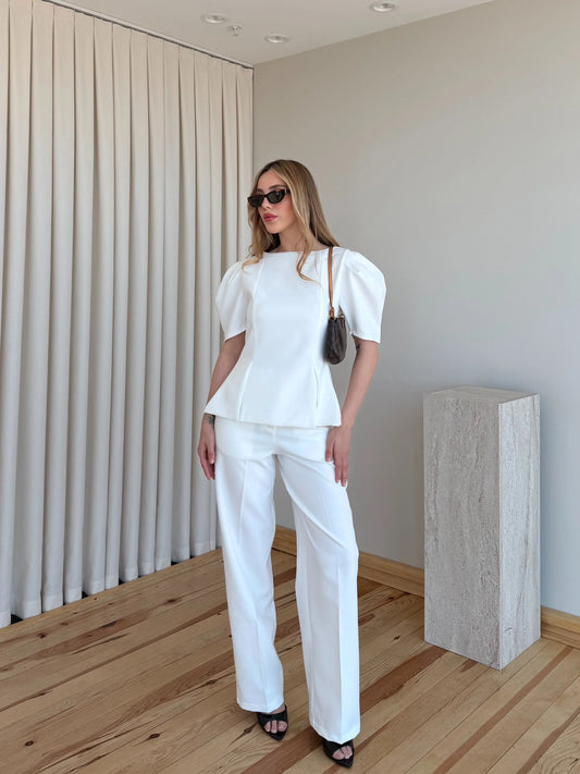 White Mateo Balloon Sleeve Set