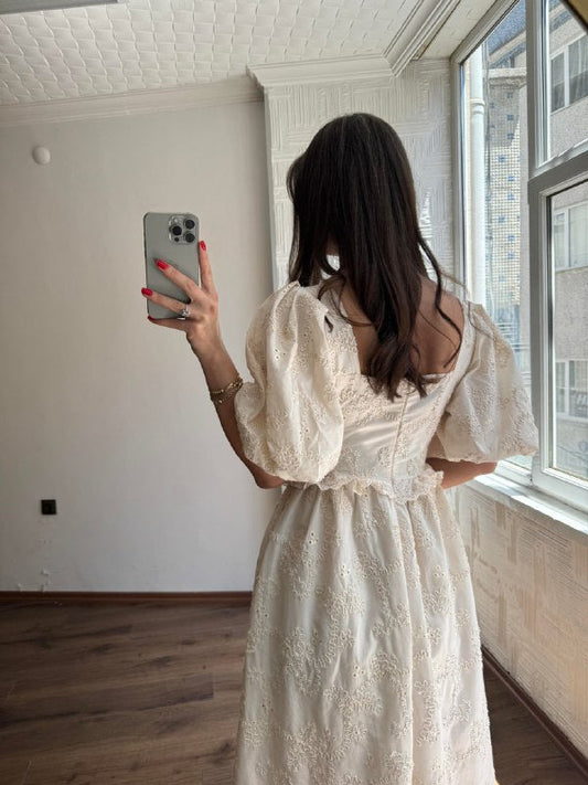 Balloon Sleeve Lace Embroidered DRESS