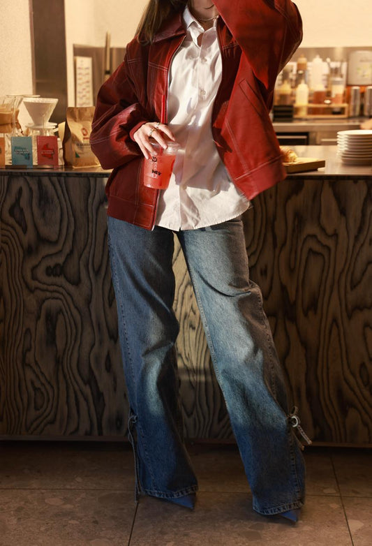 Wide-Leg Denim with Bottom Bow Detail Jeans