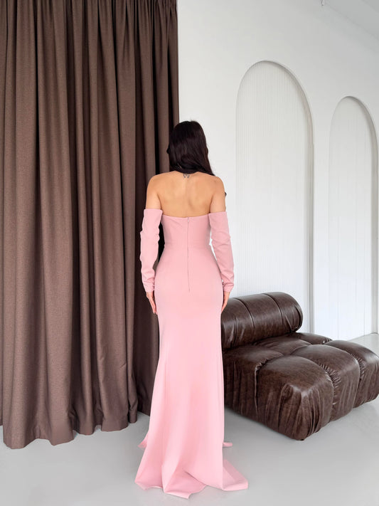 Lina's Embellished Evening in Powder Pink Dress