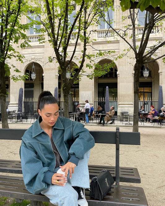 جاكيت أرفيرنا كبير الحجم بلون أخضر داكن متباين