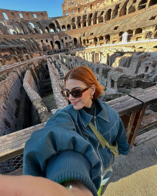 جاكيت أرفيرنا كبير الحجم بلون أخضر داكن متباين