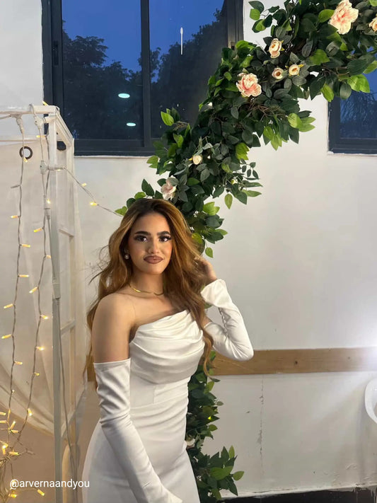 Alya Satin White Sleeve Evening Dress