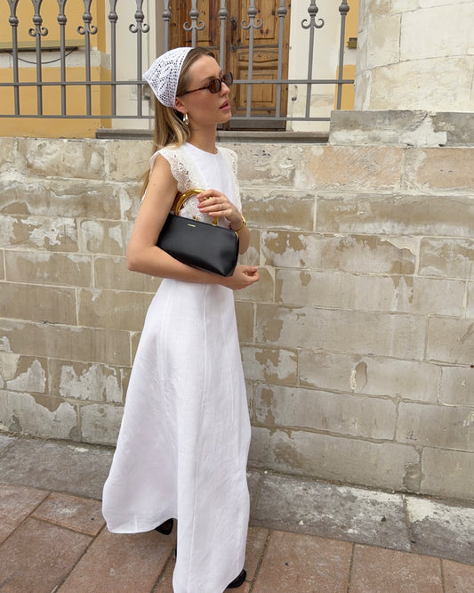 White Guipure Ruffled Midi Dress