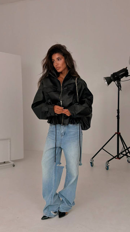 Arverna Cinched Utility Leather Jacket