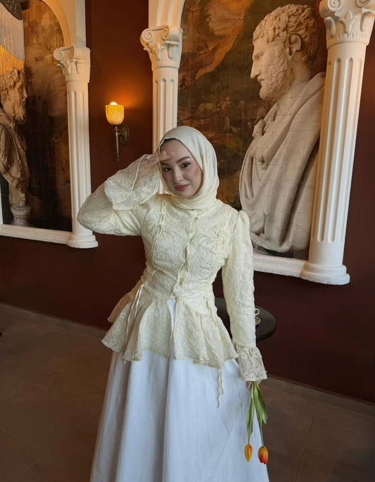 Gathered Embroidered Cream Shirt
