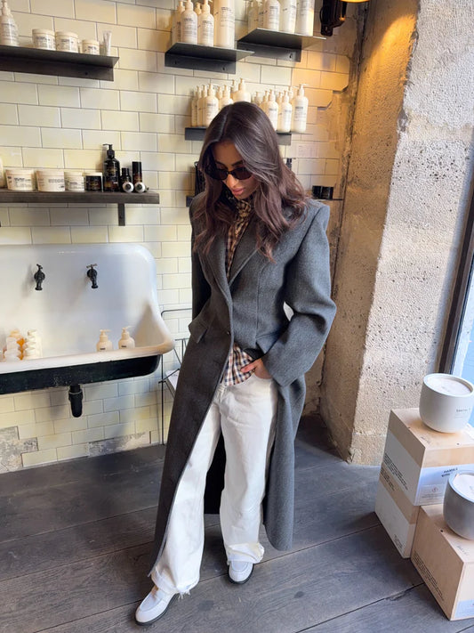 معطف طويل مصمم خصيصاً باللون الرمادي الفحمي