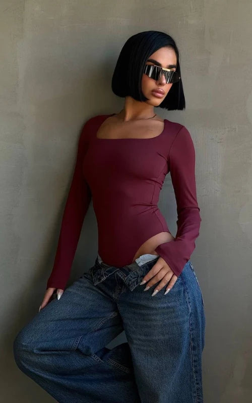 Livia Berry Sculpted Square Neck Bodysuit