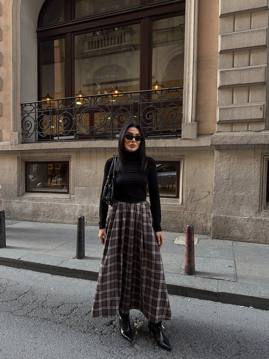 PLAID PATTERNED MIDI SKIRT