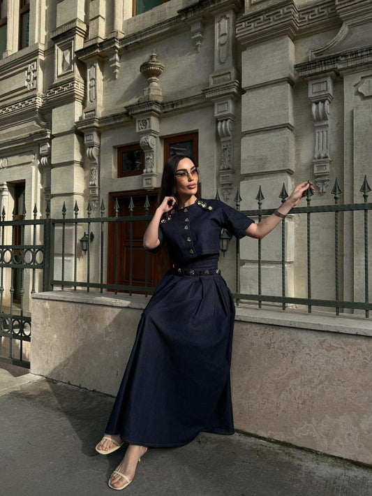 Gold Buttoned 3-Piece Designer Denim Set
