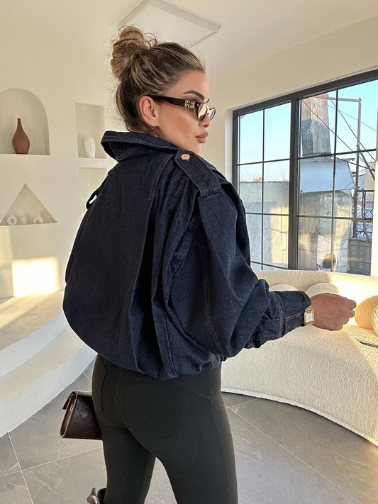 جاكيت بومبر أزرق داكن بياقة واقفة