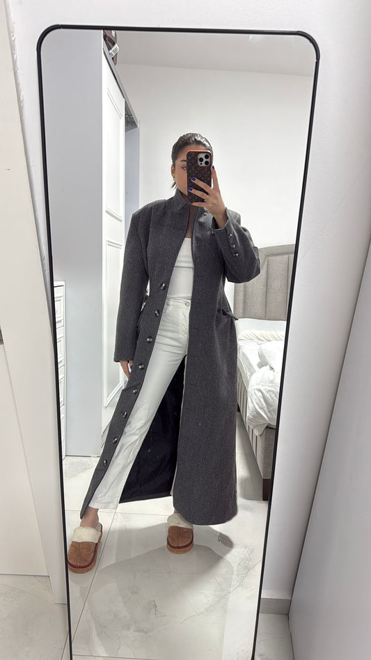 معطف طويل مصمم خصيصاً باللون الرمادي الفحمي