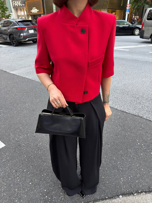 Red Short-Sleeved Crop Blazer Jacket