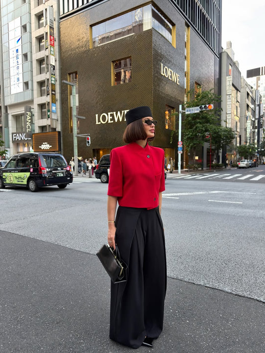Red Short-Sleeved Crop Blazer Jacket